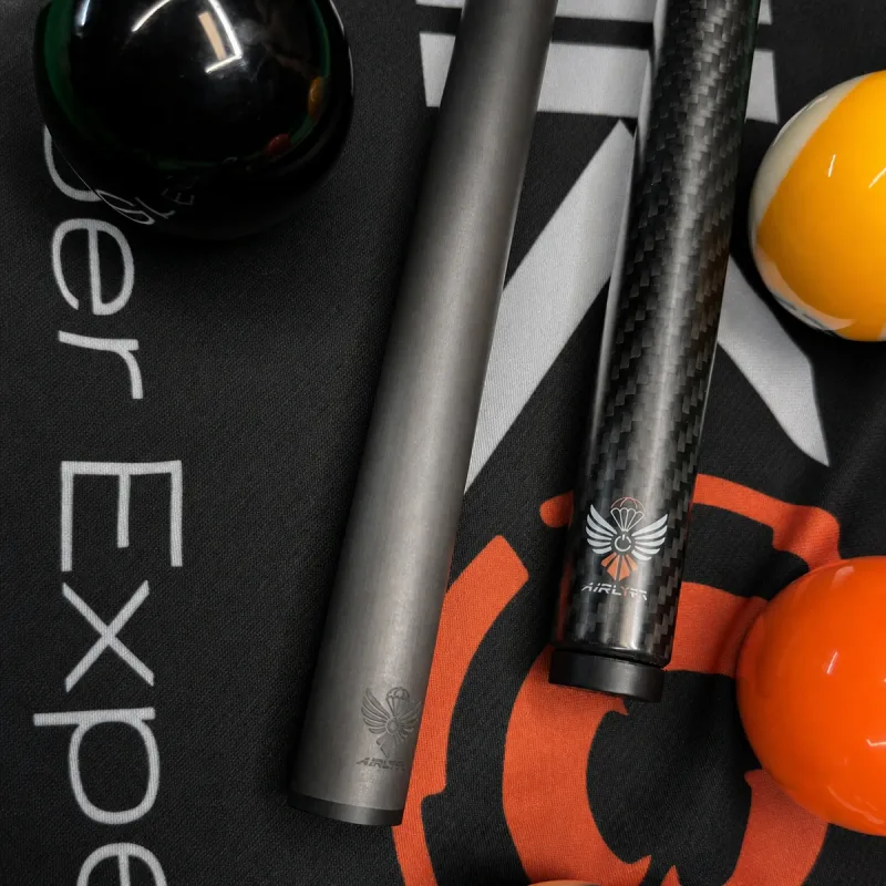 AirLyft cue sections alongside pool balls on Ariakon fabric